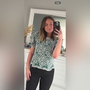 Solitaire Green and White Floral Lace Blouse